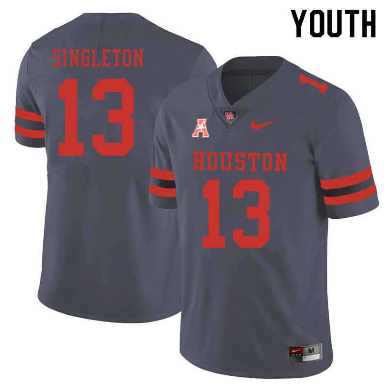 Youth #13 Jeremy Singleton Houston Cougars College Football Jerseys Sale-Gray
